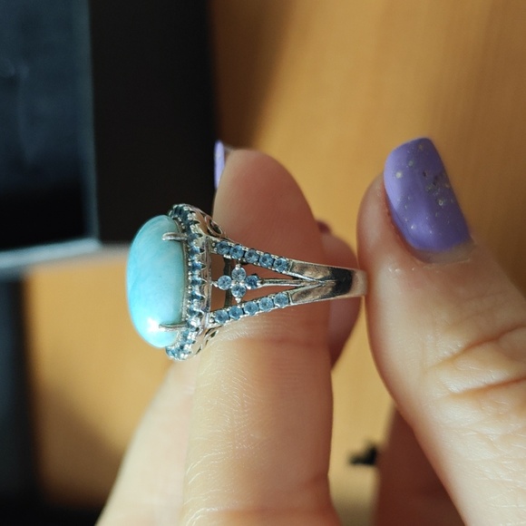 Blue Larimar and Topaz Gemstone 925 Silver Ring - Picture 6 of 9